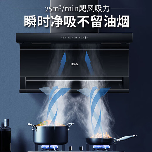 海尔（Haier）抽油烟机家用烟灶套装顶侧双吸油烟抽烟机大吸力机厨房燃气灶具二件套7字侧吸式变频EC723 【两件套】4.5KW猛火灶Q2BE50(液化气)