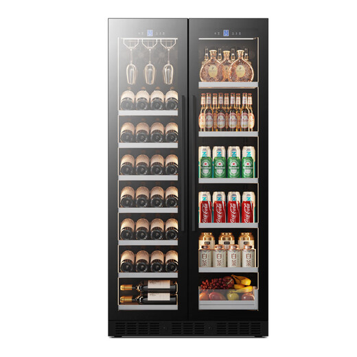 BAIKAILUN double-door double-temperature wine cabinet, door-to-door constant-temperature wine cabinet, ice bar, wine cabinet, home living room refrigerator, office tea beverage display cabinet, wine and fruit preservation refrigerator, 1.76 meters | 530 deep | dual temperature | red wine ice bar 500L thin section