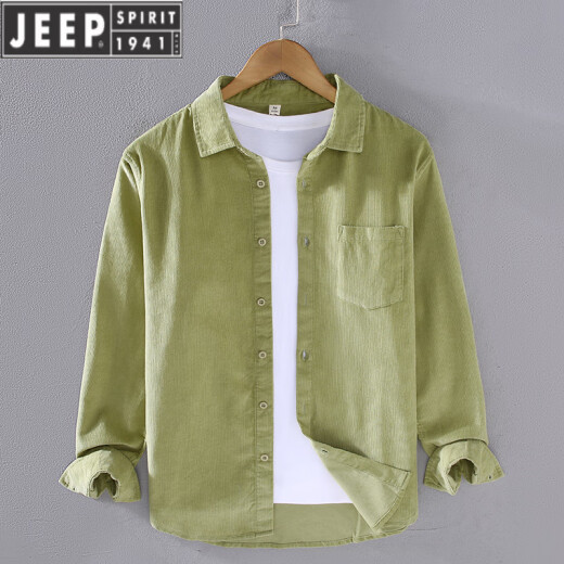 JEEP SPIRIT春季灯芯绒衬衫男长袖纯棉宽松薄款日系条绒感白休闲衬衣外套 浅蓝色【9716】 M