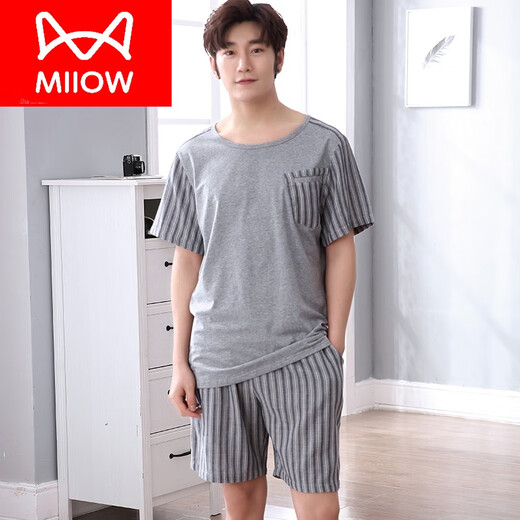 
Catman (MiiOW) brand pajamas for men in summer pure cotton short sleeve shorts thin summer men's youth cotton half sleeve large size men's 9905 lake blue M (165 size) recommended to wear weight 100-125 Jin [Jin equals 0.5 kg]
