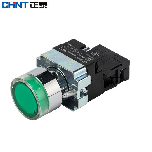 Chint NP2-BW3361 push button switch green LED self-reset normally open flat twist 220V AC/DC