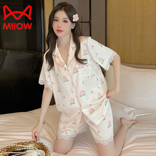 
Cat Man (MiiOW) pajamas for women in summer ice-sensing short-sleeved thin style for summer can wear small girls sweet silk home clothes suit 9201 2XL (140-160Jin [Jin equals 0.5 kg])
