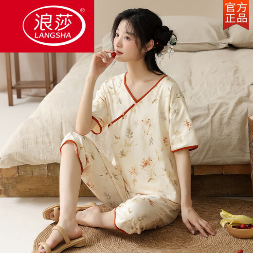 Langsha Summer à manches courtes Pyjama Set Cotton Women's Femme Summer Summer NOUVEAU PANTÉ CRARDED PANTÉ POUVE AVOIR EST EST DES VOITURES DU MAISON DE SOIR