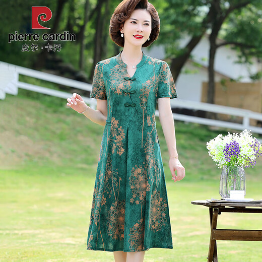皮尔卡丹m妈夏装新款连衣裙真.丝旗袍洋气高贵中老年女装夏季气质大码裙子 698紫色 4XL 【建议135-150斤】显瘦百搭