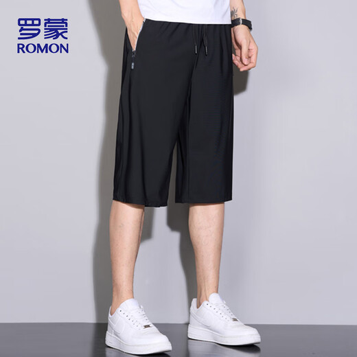 Romon (Romon) Sports Shorts masculins Été respirant mince lâche décontracté pantalon de plage pantalon court zh9877 noir 2xl