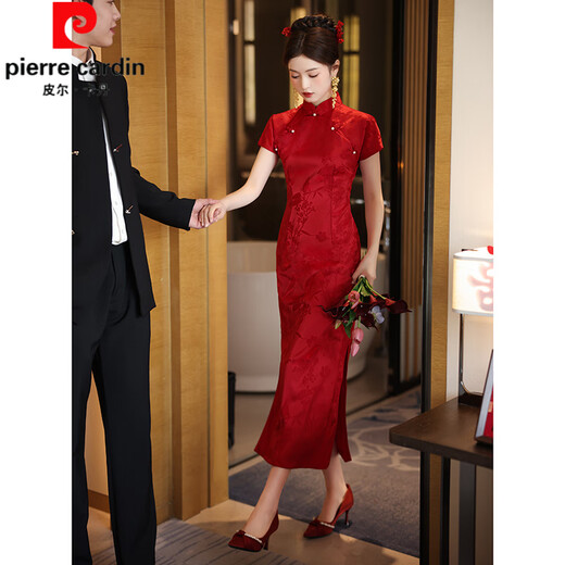 Pierre Cardin Red Cheongsam Toast Wear Bride 2025 Summer New College Entrance Examination Feeling Atmosphere New Chinese Style Engagement Dress Burgundy M