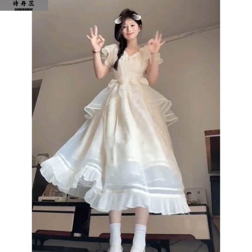 Sidanrui French super fairy first love sweet princess dress for women in summer beach vacation style waist-hugging and slimming fairy long skirt Princess dress One size [remarkable number]
