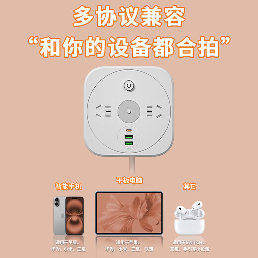 Sushi Helm wall-mounted socket strip/socket strip/terminal strip/pull cord board | Storage cable 2USB+Type-C night light 4-position master control 1.9 meters