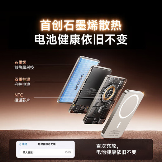 AKGAT [Core Oficial 20000m se puede usar en el avión] Apple Magnetic Power Bank Primer lugar Fuente de alimentación móvil Cargador inalámbrico Magasafe Cargo rápido Carga rápida de gran capacidad Ultra delgado [20000m] Color del desierto Titanium Metal
