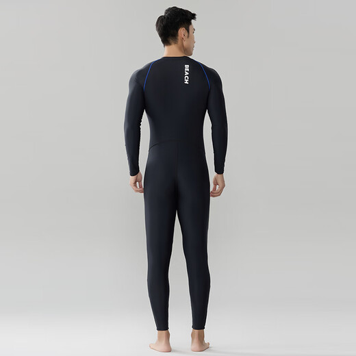 Chasing Wave Swimsuit Men's One-piece Long Sleeve Pants Full Body Sunscreen Quick-Drying Professional Snorkeling Surfing Wear Jellyfish Suit Swimming Suit Black, Blue and Gray 3XL