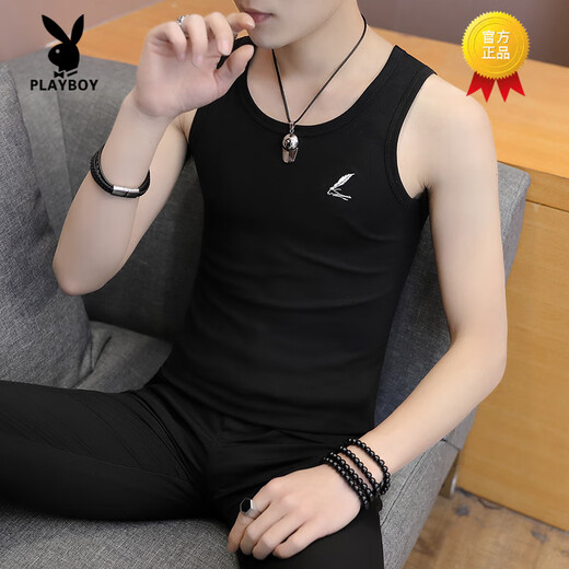 
Playboy (PLAYBOY) Men's summer pure cotton vest thin tight elastic fitness vest sleeveless sports T-shirt solid color base shirt 6296 gray solid color XL 120-135Jin [Jin equals 0.5 kg]