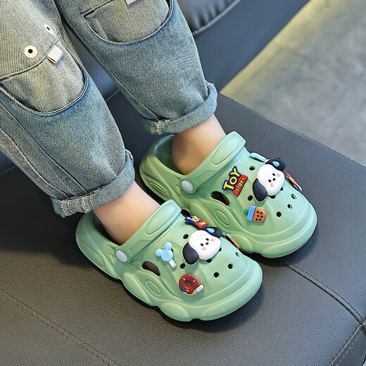 Children's hole shoes for boys and girls in summer 2025 new style medium and large children's baby wearing indoor non-slip sandals for boys blue 24 -25 size [inner length 17cm]