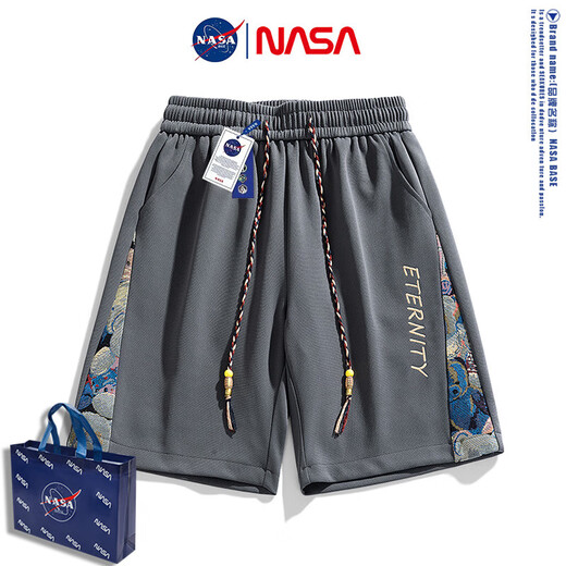 NASA national trend embroidered shorts men's summer loose breathable sports casual pants NASA-9127 black 2XL