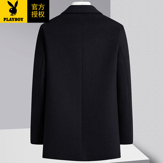 Playboy (PLAYBOY) woolen coat men's autumn and winter new thickened youth short plus velvet business casual woolen velvet coat for men black cotton 2XL