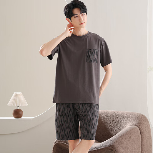 Yalu summer men's pajamas modal men's ice silk men's large size teenager internet celebrity style home clothing summer 01T9717 men L