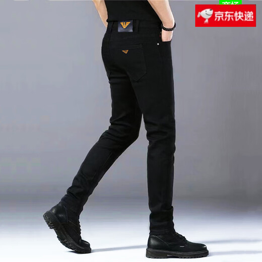 Falamone Armani Primavera y verano 2025 Nuevos jeans negros Pies delgados de los hombres elásticos pantalones altos de alta gama Black K683 34 2 pies 7