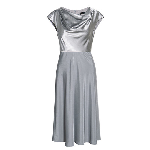 Roeyshouse Vestido azul claro de color gris claro 2025 Summer Nuevo elegante cuello balbuceante falda de dobladillo grande 12102 azul gris claro s