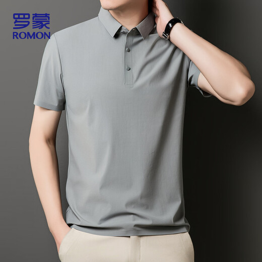 ROMON T-shirt men's short-sleeved summer sun protection POLO shirt top casual business lapel base shirt ZH12357 light gray 2XL
