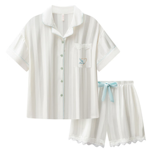 2025新款睡衣女款春夏季冰丝短袖短裤夏天仿真丝绸家居服套装 G724 M 身高160左右，体重80-100斤