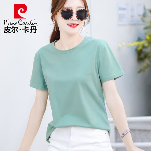皮尔卡丹（pierre cardin）轻奢高端纯棉短袖t恤女夏装宽松休闲百搭纯色半袖体恤小衫上衣潮 6172浅紫 短袖 M (建议80-105斤)