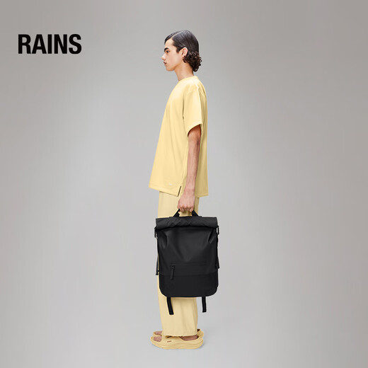 Rains预售 潮流卷边背包通勤骑行双肩包/14320【优惠价】 黑色