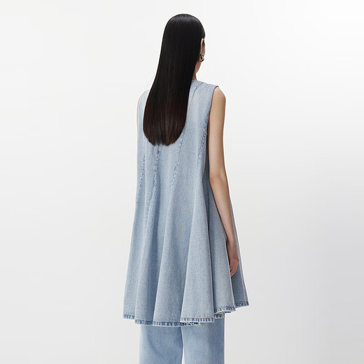 Jnby/jiangnan buyi 25 sommer sommer New Denim Kleid ärmellose runde Hals Baumwollwind Blasen Falten 5p4g11150 958/Denim Hellblau S
