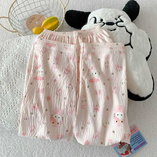 S.sofea Cloud Cotte Pajama для женщин Лето-розовый кошка мультфильм с короткими рукавами с тремя частями.