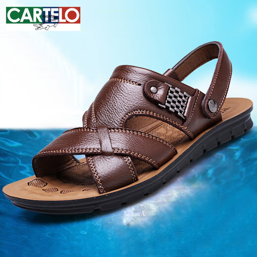 Cartelo 2024 Sommer Neue Männer Sandalen Herren trendige Leder Beachschuhe Große Palettenschicht Cowide Freizeit -Männer Sandalen 12129 Schwarz 38