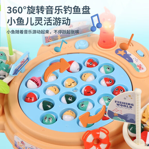 Fishing Toys Automatic Fishing Pool Children's Electric Music Magnetic Fishing Tray Early Education Toys Children's Toys 2 Rod 21 Fish Electric Magnetic Lighthouse Fishing Set
