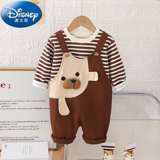 迪士尼（Disney）婴儿衣服儿童装春秋季宝宝长袖卫衣套装男女童卡通背带裤两件套 绿色 80 cm