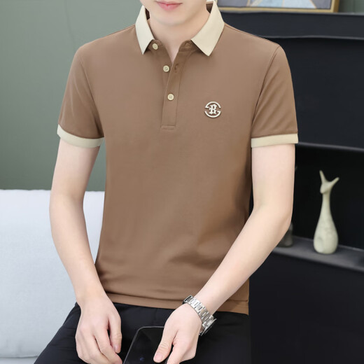 夏季薄款翻领男士短袖t恤潮流冰丝POLO衫保罗休闲简 黑色 QY719 M 100-120斤