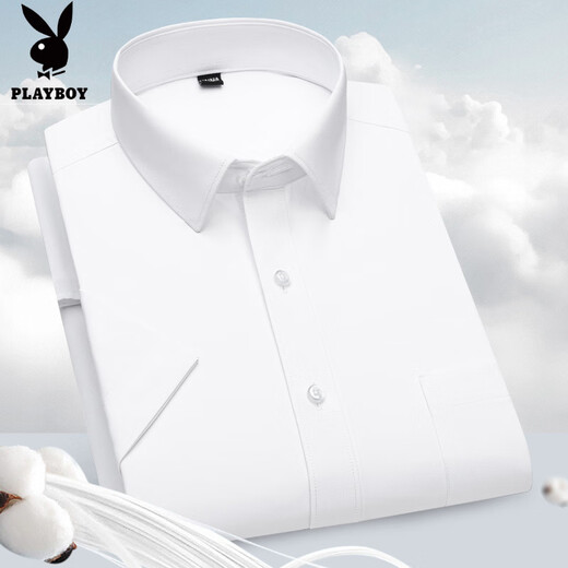 花花公子（PLAYBOY）高档莫代尔男士短袖衬衫免烫商务职业正装抗皱衬衣休闲透气上衣 DX6629 38