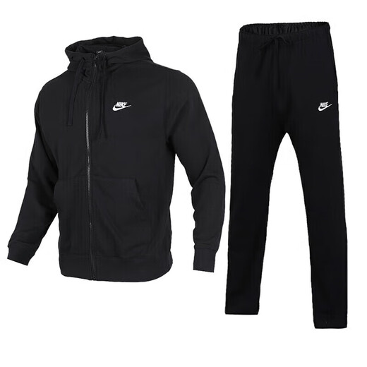 
Nike (NIKE) sports suit men running and fitness training hooded jacket, fashionable and trendy comfortable trousers, casual pants, knitted suit/black jacket + black straight trousers, M/170