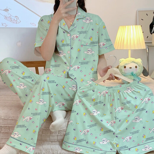S.SOFEA春夏甜品玉桂狗短袖睡衣女三件套家居服 套KK14124# 175 L【建议100-120斤】