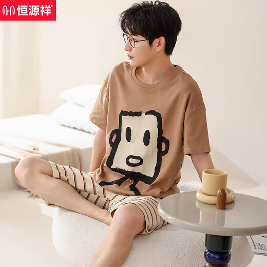 恒源祥2025新款睡衣男士夏季薄款纯棉短袖短裤家居服夏天大码可外穿套装 棉-男687 L [建议:100-120斤]