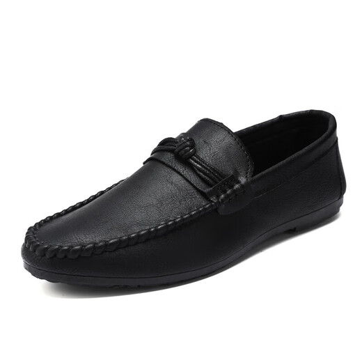 HQting Honglongfly Men's Beans Chaussures coréen Version coréenne du travail Business Chaussures en cuir décontractées respirant et polyvalent non glisser un pied de pédale D826 Black 40 Small