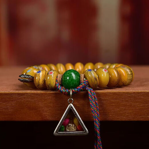 CHAUIYIN FAO Yin Tibetan Return Duobao Inlaid Pills Bead Bracelet Single-ring Cat Eye Stone Glass Accessories Yak Bone Inscription Bracelet A 13565mm