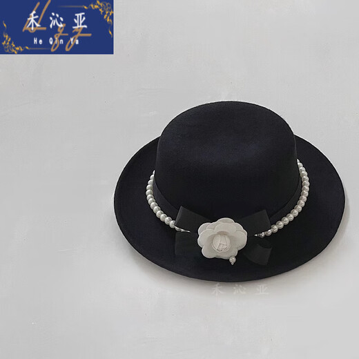 Heqinya camellia sun hat top hat British French elegant pearl edge hat photo studio enlarged brim hat black adjustable