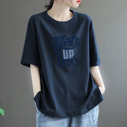 T-shirt pur 2025 Nouveau t-shirt à manches courtes de grande taille pour les femmes Top imprimé polyvalent en coton pur et mince.