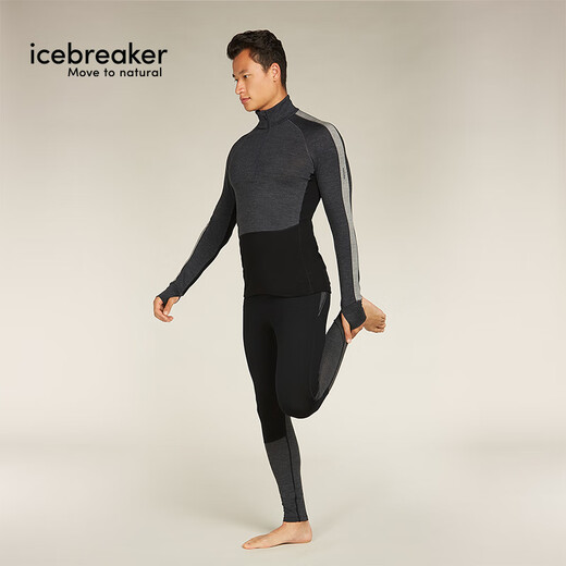 Icebreaker merino wool men's 260ZoneKnit machine washable outdoor sports thermal functional underwear close-fitting trousers 091-Pure Black/Ink Black-24 M