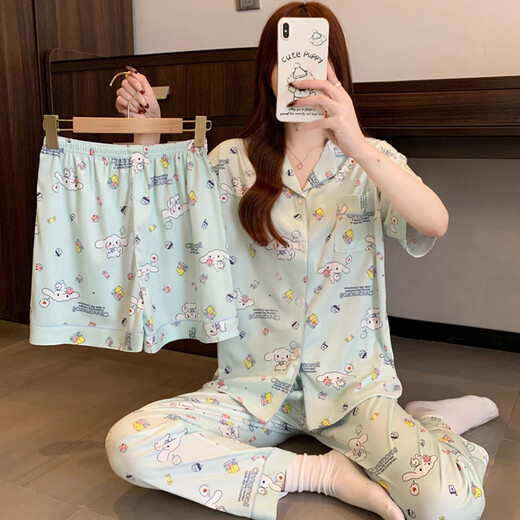 Hanrui Frühlings- und Sommerpyjamas für Frauen Cartoon Milch Seide Drei-teilige Heimkleidung 14116 170 m