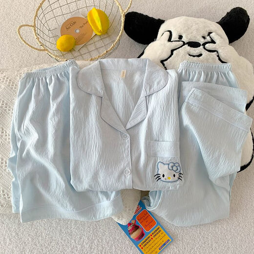 Catman (MiiOW) summer cloud cotton 2025 new three-piece pajamas women's suit sweet and cute outside short-sleeved home clothes 9901# pink mike M [suggested 80-100] Jin [Jin equals 0.5 kg] 155-160CM
