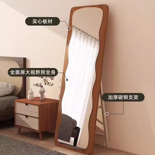 兴奥盛唐中古波浪全身镜穿衣镜落地镜挂墙古典大镜子客厅卧室家用 玉中波浪-150*40胡桃色