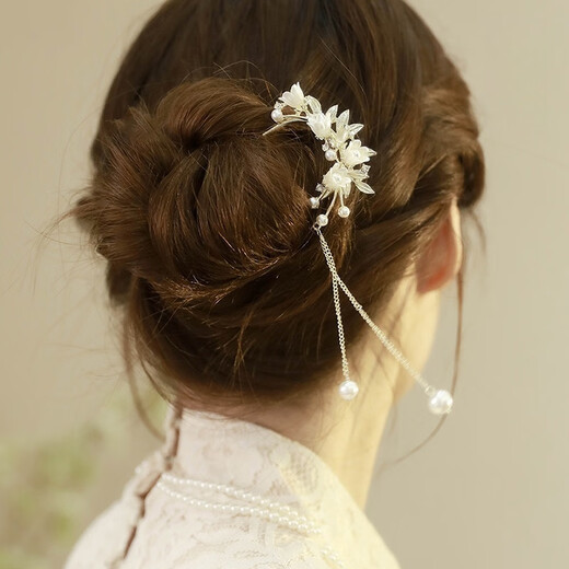 Jieyi super fairy lily of the valley pearl tassel U-shaped hairpin women's new Chinese style hairpin hairpin ancient style cheongsam accessories 1 white lily of the valley tassel U-shaped hairpin 13cm