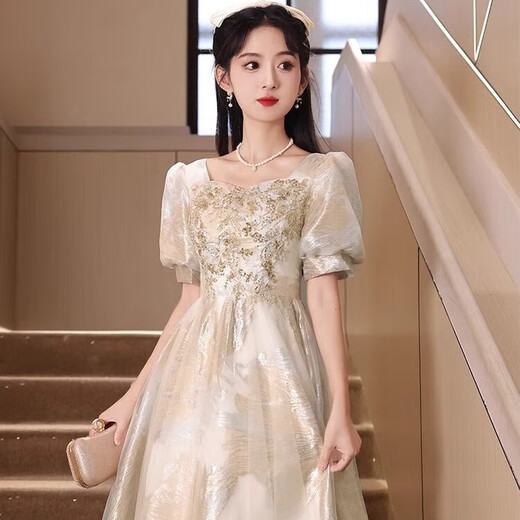 
Yinlan Color Evening Dress for Women 2025 New Small Birthday Banquet Engagement Dress Light Luxury Niche Vocal Art Exam Host Model 1 Picture Color 2XL