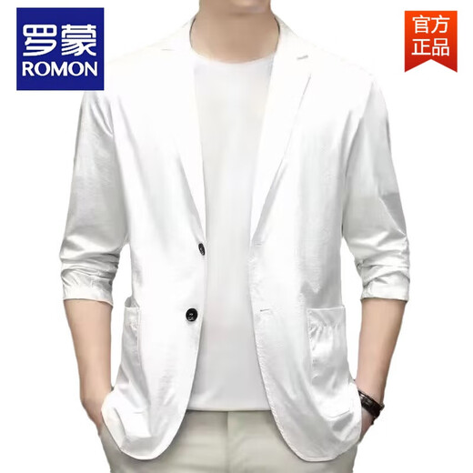 ROMON summer ice silk suit men's casual sun protection suit thin spring and autumn single jacket top 718# black M