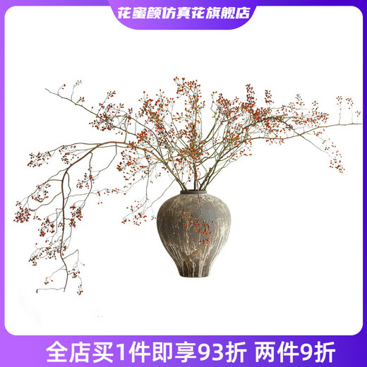 Wen Shi Ou Shan Return natural plant dried flower bouquet living room decoration wabi-sabi wind flower arrangement dry branches decorative ornaments dry branches red mountain return short branch 5 dried flowers 45-60cm