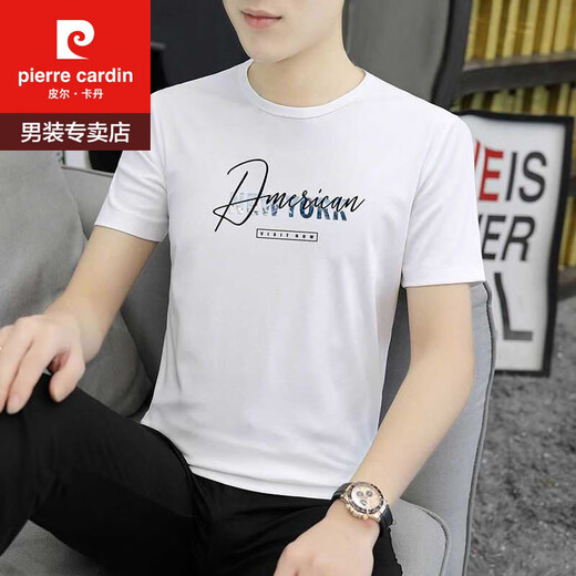 皮尔卡丹（pierre cardin）冰丝短袖t恤男士夏季潮流百搭帅气衣服2025新款半袖体恤上衣 1423黑色 M 100斤-110斤