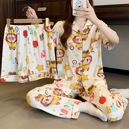 
Thin three-piece pajamas new summer short-sleeved shorts trousers sweet and cute cartoon anime student home clothing set KK14137 XL [Suggested 115-135Jin [Jin equals 0.5 kg]]