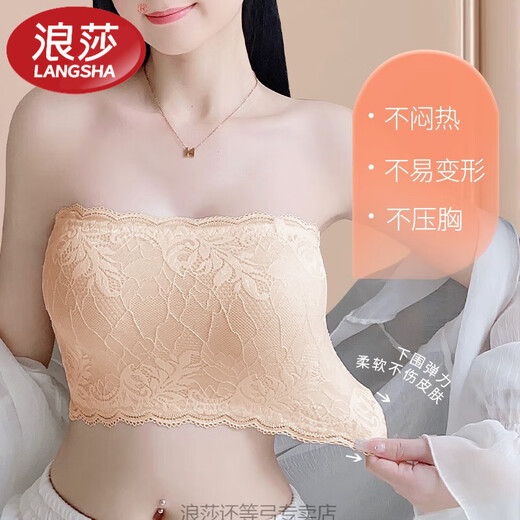 LangSha anti-exposure lace tube top bra for women, strapless bottoming, anti-exposure chest artifact, white inner wear, push-up chest wrap, single pack, without breast pad - black + M 80-105Jin Jin equals 0.5kg